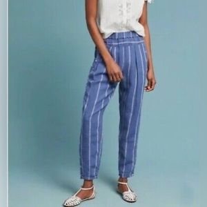 Anthropologie Blue and White Striped Linen Pants
